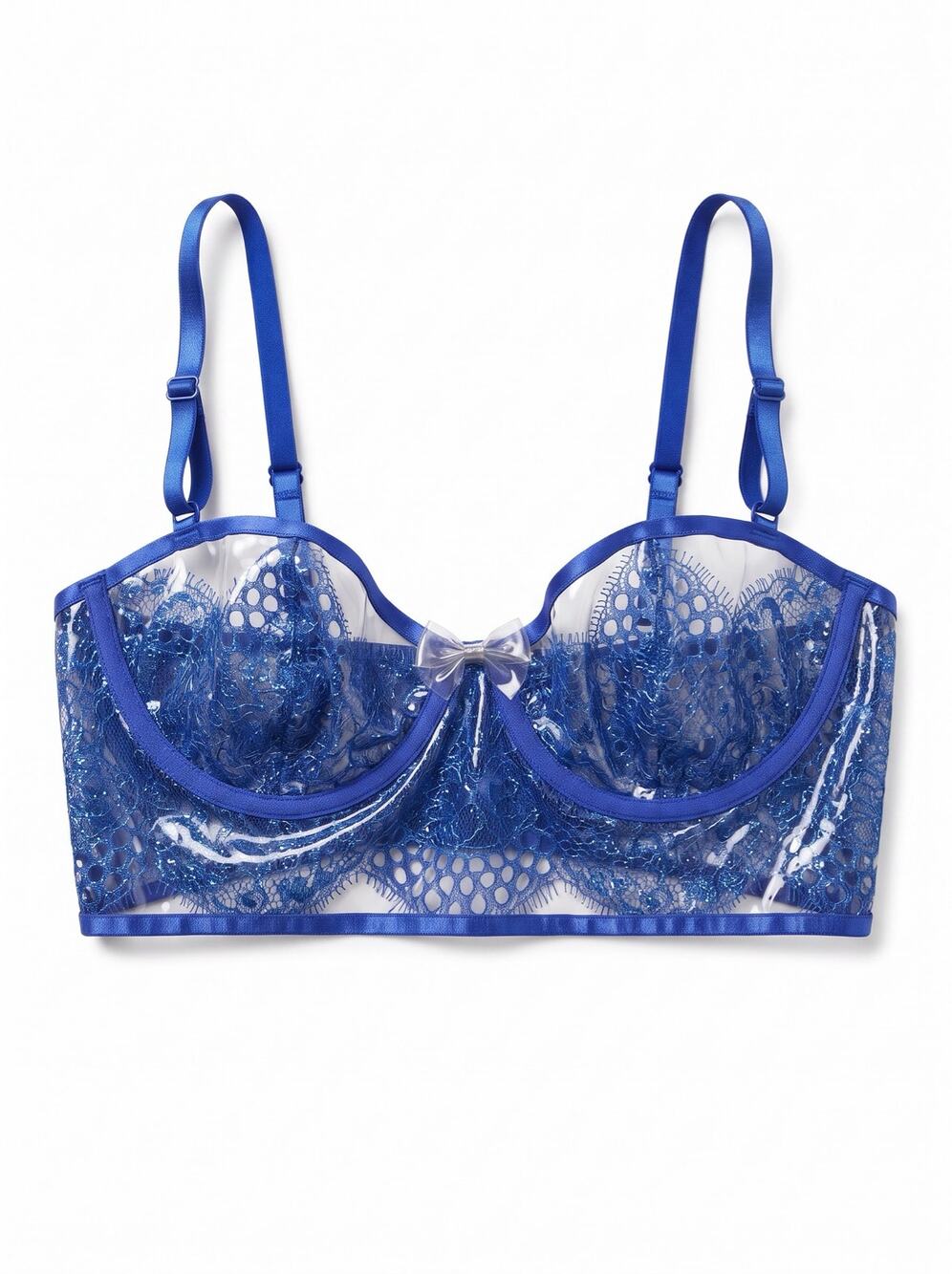 Savage X Fenty Woman's M Metallic Blue Lace & Vinyl Bustier Bra Top Lingerie